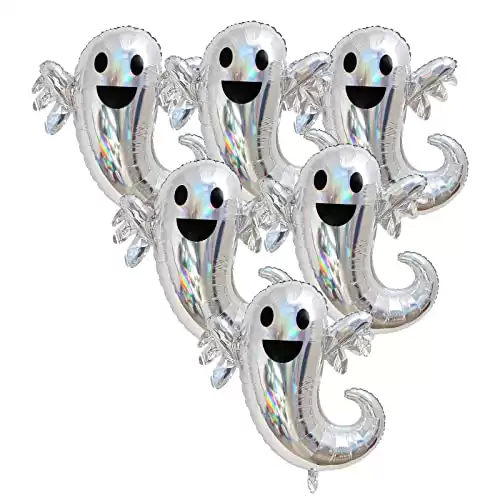 Halloween Balloons Ghost Balloons Silver Ghost Shape Aluminum Foil Balloon for Halloween Theme Party Spooky Party Decorations Supplies 6Pack