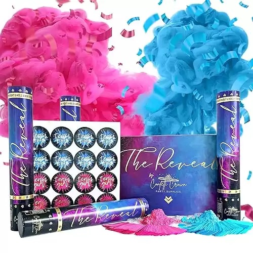 Confetti Crown Baby Gender Reveal Confetti Powder Cannon | 12 [PACK OF 4] 2 Pink & 2 Blue - 100% Biodegradable Confetti & Powder Smoke (Pink/Blue)